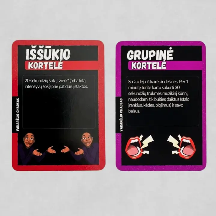 Iššūkio ir grupinė kortelės iš arti